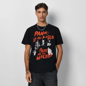 Czarna koszulka z nadrukiem Panic! at the Disco House