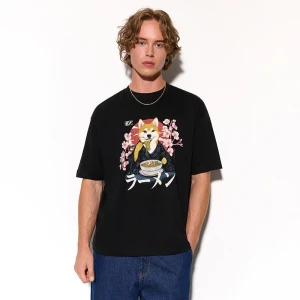 Czarna koszulka z nadrukiem psa Shiba Inu House