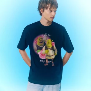 Zdjęcie produktu Czarna koszulka z nadrukiem Shrek x Włodi4444 House