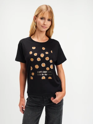 Czarna koszulka z nadrukiem w grochy Top Secret