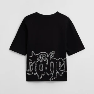 Czarna koszulka z napisami w stylu graffiti na przodzie i plecach House