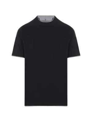 Czarna Koszulka z Szarym Wykończeniem Brunello Cucinelli