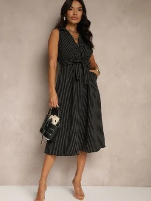 Czarna Koszulowa Sukienka Bez Rękawów z Wiązanym Paskiem Lideene new collection