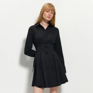 Czarna koszulowa sukienka mini flare z wiązaniami House