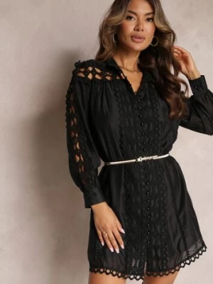 Czarna Koszulowa Sukienka Mini z Paskiem w Stylu Vintage Butafa elsa.m by may