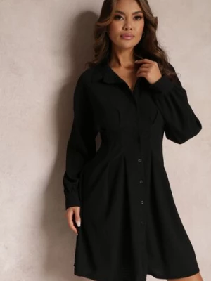 Czarna Koszulowa Sukienka Mini z Taliowanymi Zakładkami Vilette lily rose