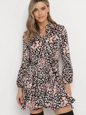 Czarna Koszulowa Sukienka Mini z Wiązanym Paskiem Sonnad retro & icone