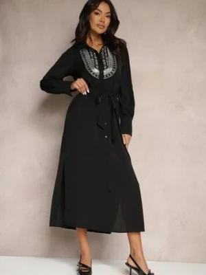 Czarna Koszulowa Sukienka Ozdobiona Koralikami Cekinami i Paskiem Tidanis bisou's project