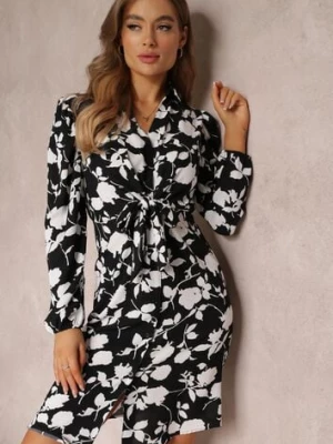Czarna Koszulowa Sukienka w Kwiaty Ommofie cflo