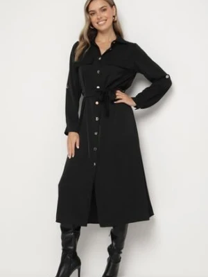 Czarna Koszulowa Sukienka z Eleganckimi Guzikami i Wiązanym Paskiem w Talii Kortella lily rose