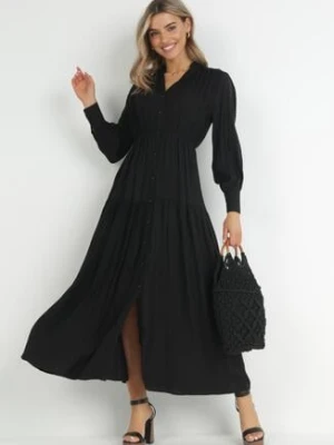 Czarna Koszulowa Sukienka z Guzikami i Gumką w Talii Biolante jus de pom