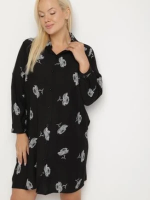Czarna Koszulowa Sukienka z Guzikami i Regulowanymi Rękawami Xatella j&x