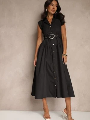 Czarna Koszulowa Sukienka z Ozdobnym Paskiem Deviolin elsa.m by may