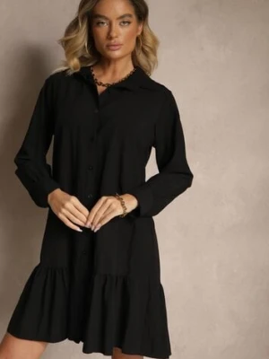 Czarna Koszulowa Sukienka z Wiskozą Zakończona Falbanką Tirzedi j studio