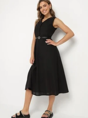 Czarna Koszulowa Sukienka z Wiskozy z Bawełną Ozdobiona Paskiem Rivebia elsa.m by may