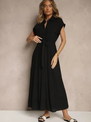 Czarna Koszulowa Sukienka z Wiskozy z Paskiem Rinaira unigirl