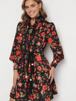 Czarna Koszulowa Sukienka ze Stójką i Falbanką Madalyn elsa.m by may