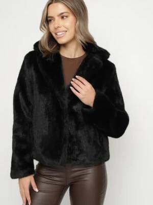 Czarna Krótka Kurtka Futerko z Kołnierzem w Eleganckim Stylu Giriselle j.style