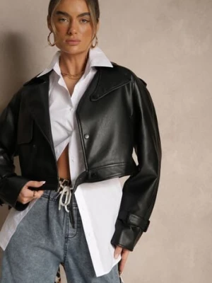 Czarna Krótka Kurtka Ramoneska w Stylu Trencza Niladoria ann gissy