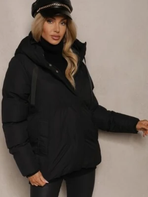 Czarna Kurtka Basic Pikowana z Nieodpinanym Kapturem Vertirya