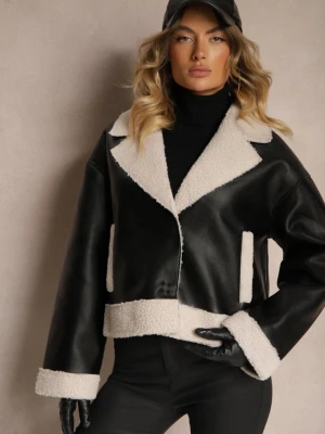 Czarna Kurtka Biker w Stylu Ramoneski z Futrzanym Ociepleniem Nikinia Ann Gissy