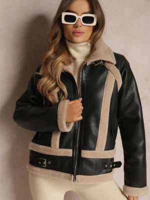 Czarna Kurtka Biker z Imitacji Skóry i Kożuszkiem Nilos Elsa.m By May