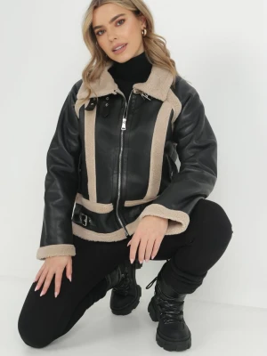 Czarna Kurtka Biker z Imitacji Skóry i Kożuszkiem Venso Elsa.m By May