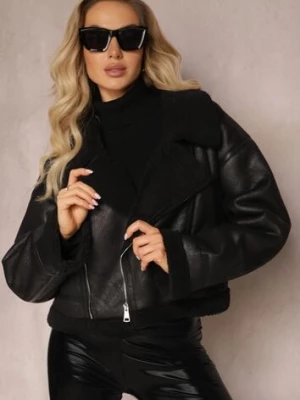 Zdjęcie produktu Czarna Kurtka Biker z Ozdobnym Kożuszkiem Ophima