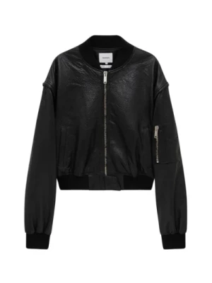 Czarna Kurtka Bomber Crop Halfboy