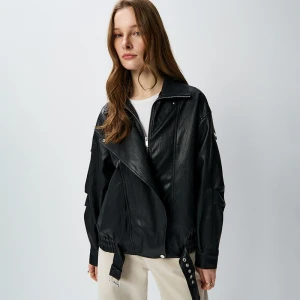 Czarna kurtka bomber ze stójką i paskiem House