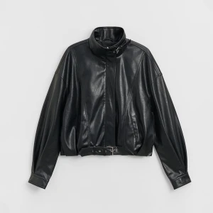 Czarna kurtka bomber ze sztucznej skóry z wysoką stójką House