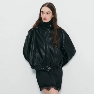 Czarna kurtka bomber ze sztucznej skóry z wysoką stójką House