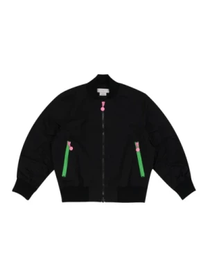 Czarna kurtka bomberka z pionowym logo Stella McCartney