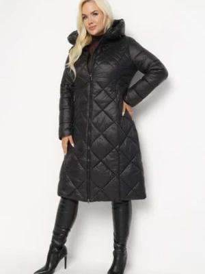 Czarna Kurtka Długa Pikowana z Kapturem Conn ann gissy