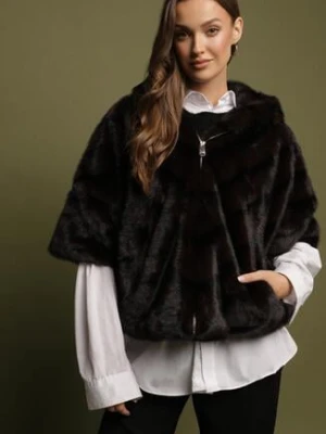 Czarna Kurtka Futerko Oversize z Kapturem i Rękawami 3/4 Idanne melya by melody