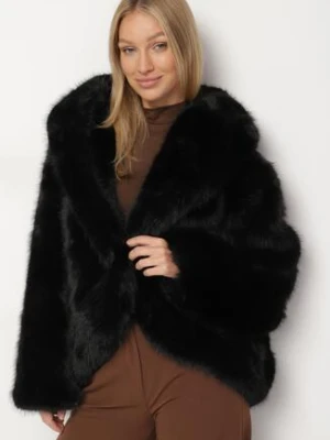 Czarna Kurtka Futerko Oversize z Kapturem Unillea bisou's project