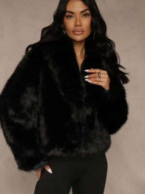 Czarna Kurtka Futerko Ozdobione Kołnierzem Wedarea