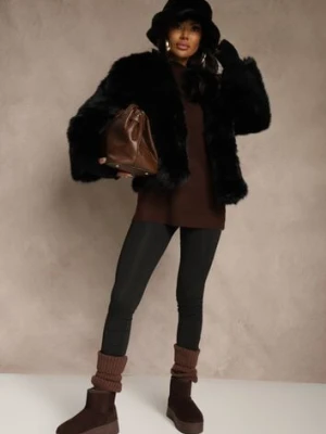 Czarna Kurtka Futro z Długim Włosiem Zelita ann gissy