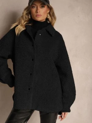 Czarna Kurtka Futrzana o Koszulowym Kroju Zapinana na Napy Venarissa ann gissy