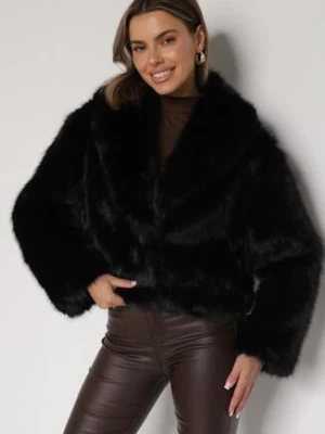 Czarna Kurtka Futrzana z Ozdobnym Kołnierzem Wedoria