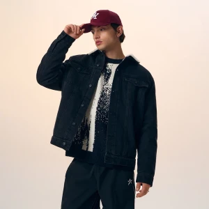 Czarna kurtka jeansowa z kołnierzem sherpa House