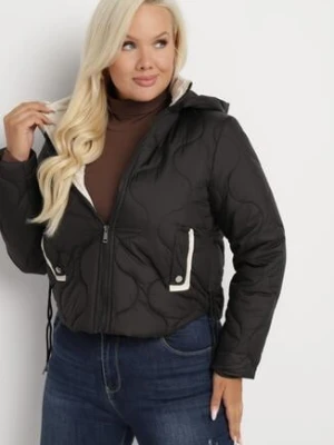 Czarna Kurtka Krótka z Pikowaniem i Odpinanym Kapturem Taraes black&fish