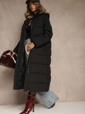 Czarna Kurtka o Długim Kroju z Kapturem Ozdobiona Pikowaniem Aforriva melya by melody