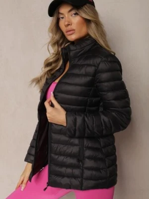 Czarna Kurtka Ozdobiona Pikowaniem i Kieszeniami na Suwak Mivuria j.style