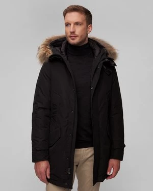 Czarna Kurtka Parka Puchowa Męska Woolrich Polar High Collar Fur Parka