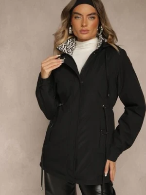 Czarna Kurtka Parka z Kapturem w Oryginalny Wzór Wewnątrz Tiosara j.style