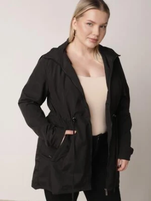 Czarna Kurtka Parka z Odpinanym Kapturem Delavin j.style