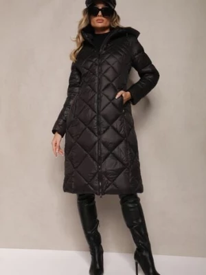 Czarna Kurtka Pikowana o Długim Kroju z Kapturem Erivana ann gissy