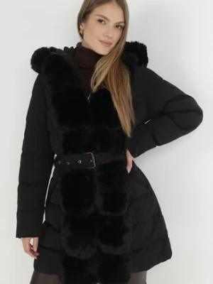 Czarna Kurtka Pikowana z Futerkiem Balmo new collection