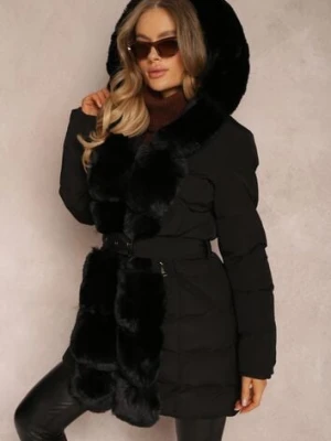 Czarna Kurtka Pikowana z Futerkiem Kove new collection